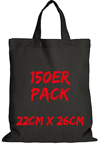 TEXXILLA Apothekertasche - 150er Pack | Schwarz | mit Zwei kurzen Henkeln | 22x26cm | Jutebeutel | Einkaufstasche | unbedruckt