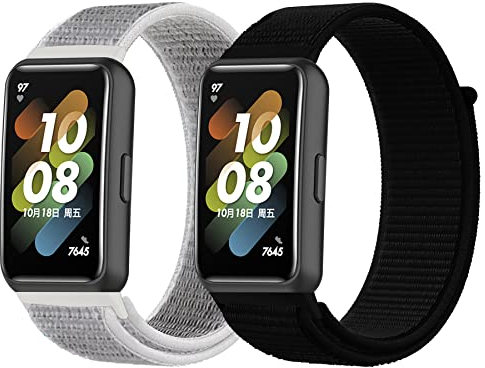 Keecuty 2 Stück Nylon Armband für Huawei Band 7 - Einstellbar mit Klettverschluss, Ersatzarmband Sport Loop Soft Kompatibel