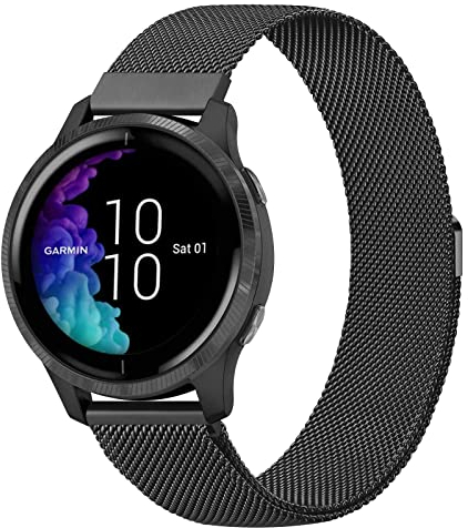 Mugust Armband Kompatibel mit Garmin Venu Sq/Sq Music/Venu 2 Plus/Vivoactive 3/3 Music/Vivomove 3/HR/Style/Luxe, 20mm Edelstahl Metall Ersatzarmband mit Magnet für Forerunner 645 Music / 55