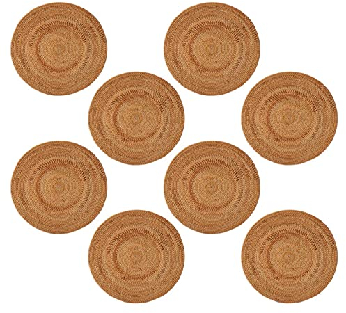 KVSERT 8 manteles individuales tejidos de ratán, alfombrillas de mesa, antideslizantes, resistentes al , manteles individuales de mimbre, salvamanteles para platos calientes redondos