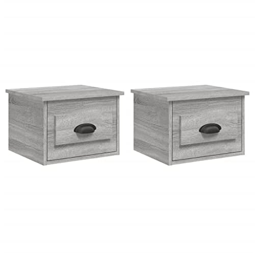 vidaXL Wand Nachttisch 2 STK., Hängender Nachtschrank mit Schublade, Nachtkommode Nachtkonsole Wandmontage für Schlafzimmer, Wandregal Wandschublade, Grau Sonoma