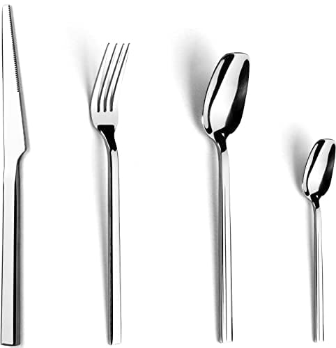 CAOPAOTI Set di Posate da 24 pezzi Servizio per 6 persone, Posate in Acciaio Inox con Coltello, Cucchiaio, Forchetta, Lavabile in Lavastoviglie & Lucidate a Specchio