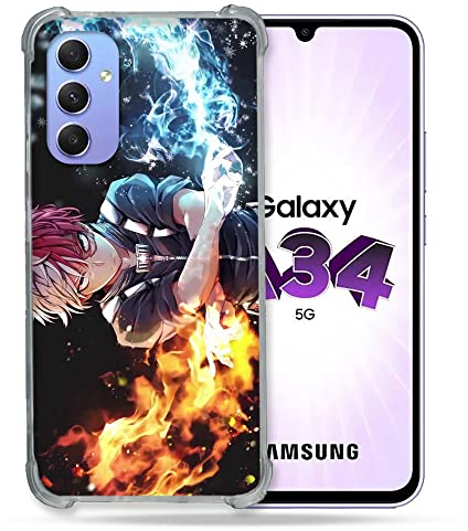 Cokitec Verstärkte Schutzhülle aus Hartglas für Samsung Galaxy A34 5G Manga My Hero Academia Shoto