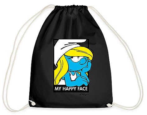 Spreadshirt Die Schlümpfe Schlumpfine Happy Face Turnbeutel, One Size, Schwarz