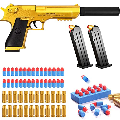 Desert Eagle, Pistolet Jouet, Blaster en Mousse, Jouet Pistolet à Balle Souple en Mousse, Cadeaux d'anniversaire pour Enfants, modèle de Pistolet de Simulation (Or)