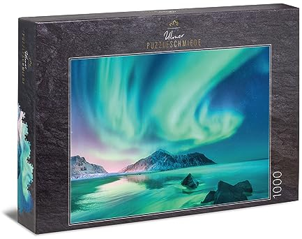 Ulmer Puzzleschmiede - Puzzle 1000 Teile Polarnacht - Eindrucksvolle Aurora Borealis in Nord-Skandinavien über dem Eismeer - Polarlichter-Puzzle mit Qualität Made in Germany