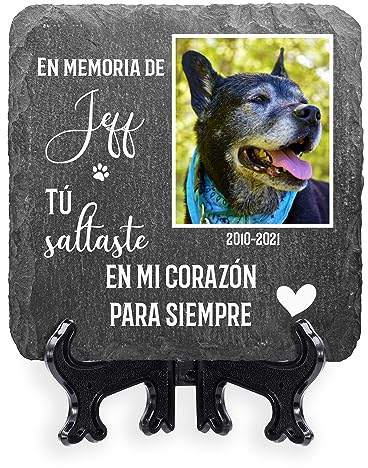 AIGAT Placa Conmemorativa Cuadrada Personalizada de 10 x 10 cm con Nombre, Fecha, Foto y Soporte para Mascota, Gato, Perro, Pizarra, Marcador de Tumba - Grande Foto