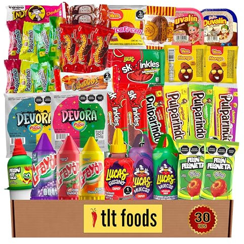 TLT FOODS Lote Dulces Mexicanos – Pack Variedad Chuches Mexicanas Picantes Para Regalar, Mix Surtido Golosinas Caramelos, Candy Box Snacks Mexico, Chamoy, Pelon Pelo Rico, Pulparindo, Tamarindo