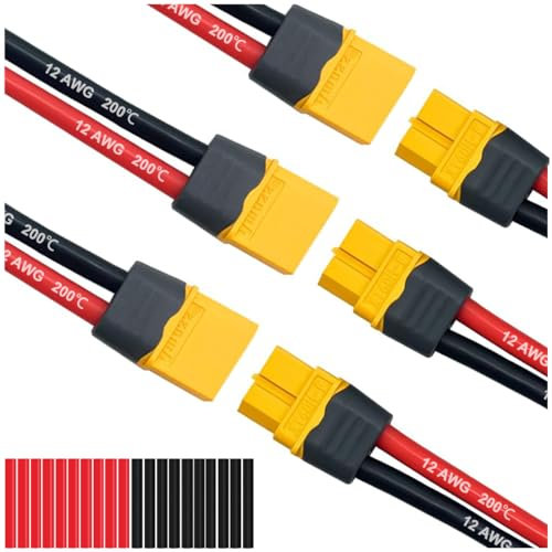 MKBKLLJY 3Pairs XT60 Plug Male and Female Connectors XT60 Extension Cable Jacket Housing Connectors with 12AWG 100MM Silicone Wire and Heat Shrink Tubing for RC Cars Lipo Battery FPV Racing Drone