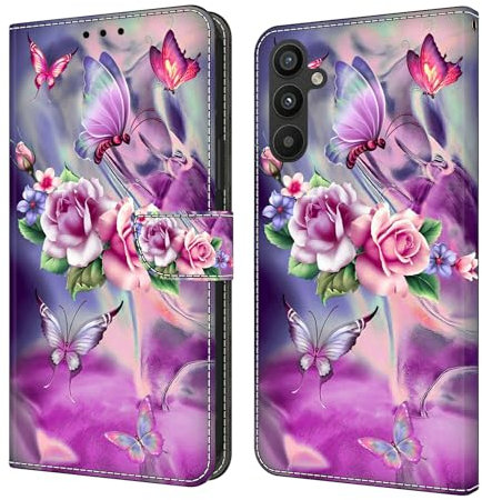 Custodia para Samsung Galaxy A15 Cover Portafoglio,per Samsung Galaxy A15 Custodia 3D Pittura Colorata Wallet Case Retro a Libro Protettiva Custodia Magnetica Flip Cover,Butterflies love flowers