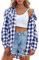 Zeagoo Chemise à carreaux pour femme - Manches 3/4 - En coton - Manches 3/4 - Pour la fête de la bière - Col en V - Chemisier de bûcheron - Décontracté - Avec boutonnière, Bleu marine, 3XL