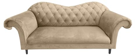Ares Meble Vera Chesterfield Sofa - 3 Sitzer 200x90 cm - Eleganz Couch - Samt Glamour - Luxury Relaxsofa - Beine Schwarz - Beige