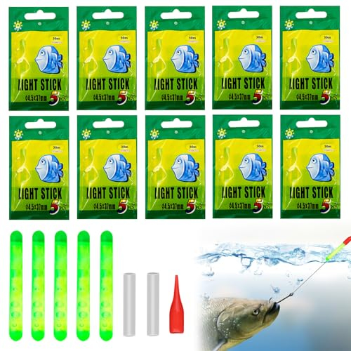 SHOWHEEL Knicklicht für Angelruten,50pcs Angeln Leuchtstäbe,4,5×37mm Float Glow Stick,Nachtlicht Knicklicht Angeln