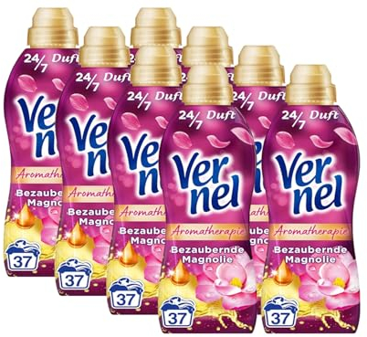 VERNEL Aromatherapie Bezaubernde Magnolie Weichspüler 8x 37 WL (296 Waschladungen), langanhaltender Wäscheduft mit ätherischen Ölen für 24/7 Frische, recycelbare Flasche