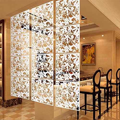 12 Stück Hängender Raumteiler, 40x40cm Paravent Trennwände Trennwände aus PVC Hängender Raumteiler für Innendekoration Wohnzimmer Esszimmer Schlafzimmer, Weiß Dekoration DIY Art Decor (Blümchenmuster)