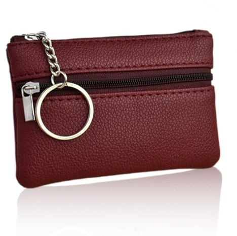Teegxddy Porte Monnaie Femme Petit Avec Porte-Clés, Étui Pour l'Argent Liquide Et Cartes (Rouge)