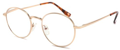 LANLANG Lesebrille mit blaulichtfilter für damen, Anti Eyestrain UV, Metall, Anti-Augen-Ermüdung, Gold, Rund, Leicht