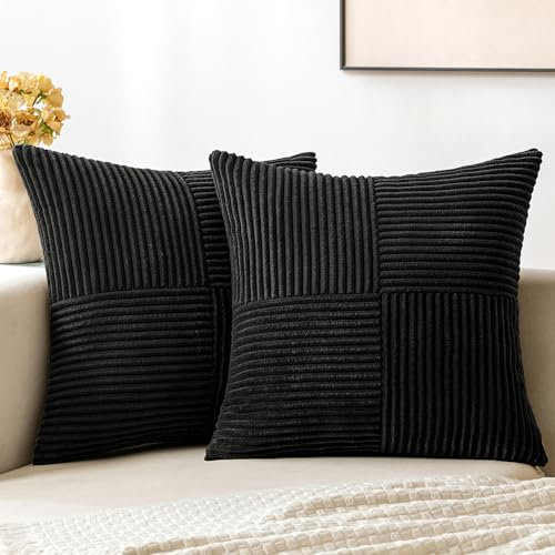 MIULEE 2er Set Kissenbezug 40x40cm Schwarz Kissenhülle Kissenbezüge Sofakissen Dekokissen Boho Couchkissen Kord Dekorative Zierkissenbezug für Sofa