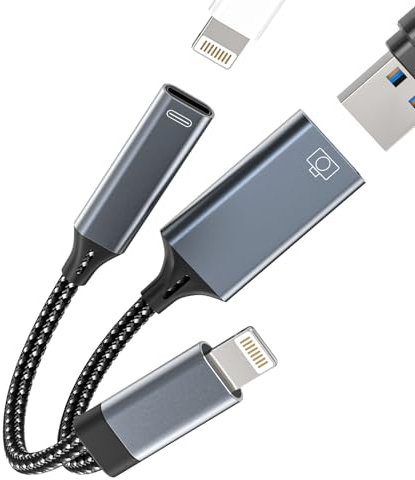 Lightning auf USB Adapter für iPhone(2 in 1)und Laden Buchse OTG 3.0 Kabel Stick Klinke Digital Kamera Anschluss Handy Tastatur Kartenleser Splitter Übertragungskabel für Apple MFI Certified für iPad