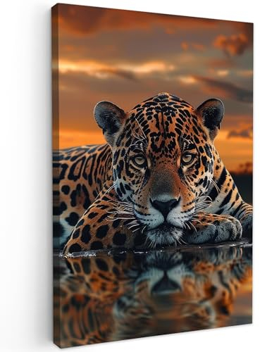 MuchoWow© Leinwand Bilder 40x60 cm Wanddeko Wohnzimmer Aesthetic Room Decor Deko Zimmer Wandbilder Moderne Bild auf Leinwand Natur - Leopard - Tier - Sonnenuntergang - Modern