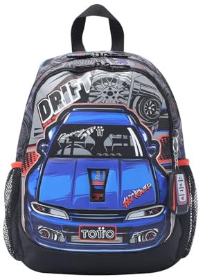 TOTTO - Mochila Infantil, Modelo Racing S, Mochila Pequeña, Capacidad 8 L, 2 Compartimentos, 2 Bolsillos para Botella, Organizador Interno, Correas Acolchadas, Resistente y Duradera, Color Gris