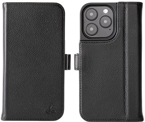 Snakehive Leather Wallet for iPhone 16 Pro - Real Leather Wallet Phone Case with Viewing Stand and Card Holder - Flip Folio Cover with Card Slots (Black - Dappled)