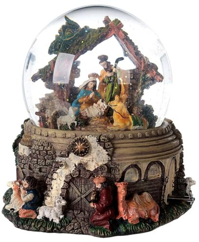 Holyart Sfera Brillantini Vetro Natività presepe Carillon 20x20x20 cm