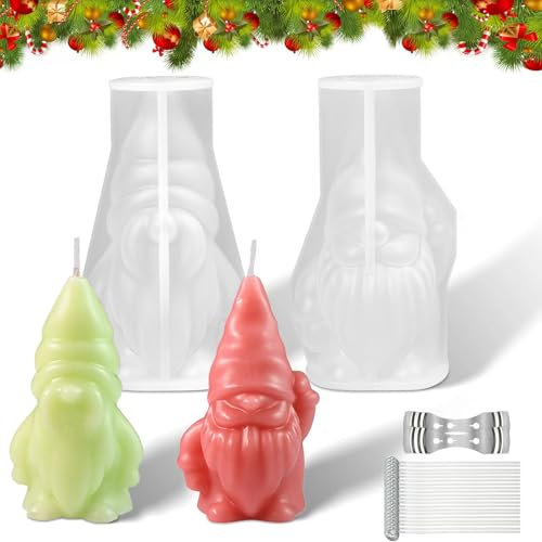 Chzzsslllxdy Silikonform Wichtel, 2 Stück 3D Silikonformen Gießformen, Silikonform Weihnachten Wichtel, Gießformen Wichtel Epoxidharz DIY Silikonform Mit Halter und 20 Kerzendochten