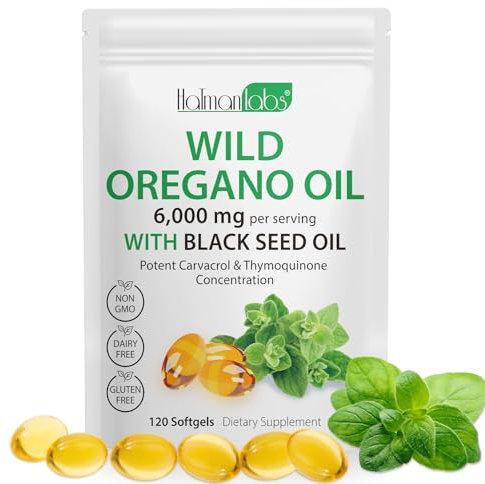 Oil of Oregano Softgels, 2 in 1 6000mg Oil of Oregano with Black Seed Oil 200mg, Oregano Supplement Capsules, Non-GMO, Gluten Free, 120 Softgels