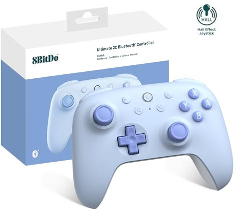 8BitDo Ultimate 2C Contrôleur Bluetooth pour Switch, Joysticks à Effet Hall, Déclencheurs Numériques Non Linéaires, Pare-chocs L4/R4 Remappables, Mouvement à 6 Axes, Vibration Grondement (Bleu)