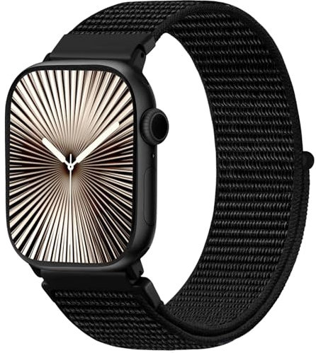 Ynitec Sport Loop Armbänder Kompatibel mit Apple Watch Armband 42mm 44mm 45mm 46mm 49mm Herren, Einstellbar Weich Nylon Ersatzarmband für iWatch Band Series 10 9 SE Ultra 8 7 6 5 4 3 2 1, Schwarz