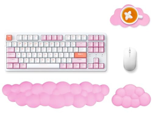 Zusentee Nuage Repose Poignet Clavier, Poignet Clavier Ergonomique avec Repose Poignet Souris et sous-Verre, Repose-Poignets Antidérapant, pour Le Bureau, la Maison, Les Jeux, Rose