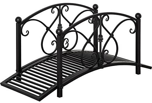 Outsunny Gartenbrücke aus Metall Gartendekoration mit Seitengeländer Teichbrücke Vintage-Stil Höchstlast 150 kg 102 x 48 x 49 cm schwarz