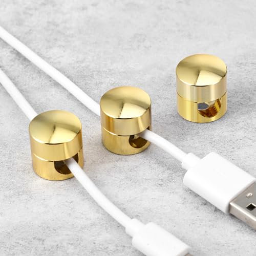 Yuanchu 3 Stück Gold Kabelhalter,Metal Kabelclips mit Kleber und Schraube Robust Kabel Organizer aus Aluminium Selbstklebend Kabelhalterung für Handy-Ladekabel Zuhause Büro Auto Schreibtisch
