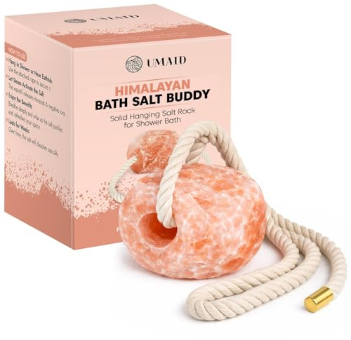 UMAID Himalayan Pink Salt Rock for Shower & Bath – Salt Buddy® 2 lb Hanging Mineral Stone for Spa-Inspired Relaxation, Self-Care & Bath Soaks, Unique Wellness & Home Spa Gifts for Men & Women
