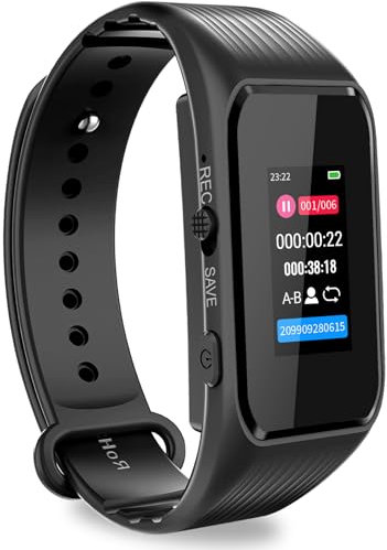 Volorful 64GB Armband-Diktiergerät – Passwortschutz, EIN-Knopf-Aufnahme, 1536KB HD-Zeitgesteuerte Aufnahme, Sprachaktivierter Aufnahmegerät mit DSP-Rauschunterdrückung für Meetings Interviews Klassen