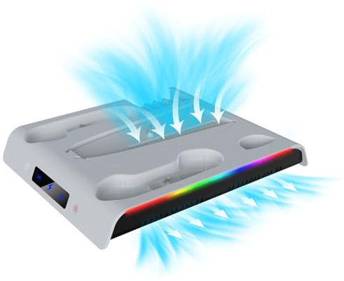 Fiorky -Kühlstation for PS 5 Slim/PS 5 Pro -Kühlständer & Controller Ladestation mit Kopfhörerhakenbasishalter mit Controller LDE 3 Level Kühllüfter RGB -Lichter for PS 5