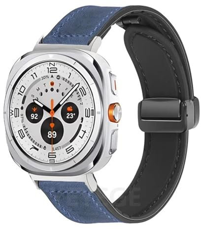 KGFCE Leder-Silikon-Armband für Samsung Galaxy Watch Ultra 47 mm, Magnetband, Sportarmband für Uhr ULTRA7 47 mm, lückenlose Uhrenarmbänder(BLACK WHITE)