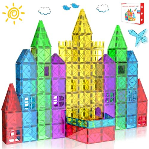Zenzemwa Magnetische Fliesen Kinder Magnetbausteine: 72 Teile Magnetische Bausteine Magnetblöcke Magnetic Tiles Magnetspiele Magnet Spielzeug ab 3-12 Jahre Jungen und Mädchen