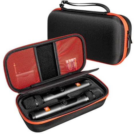 Wireless Microphone Case Compatible with for JBL Wireless Two Microphone System, Handheld Dual Mic Travel Bag for Singing or Karaoke for Receivers, Adapters, AA Batteries-Black