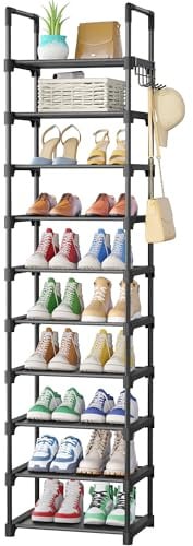 Kitsure Shoe Rack - 10-Tier Shoe Storage with Detachable Fabric Shelves & Metal Frame, Tall Shoes Rack for Closet, Entrance, Living Room, 174.0cm x 43.0cm x 30.0cm, Black