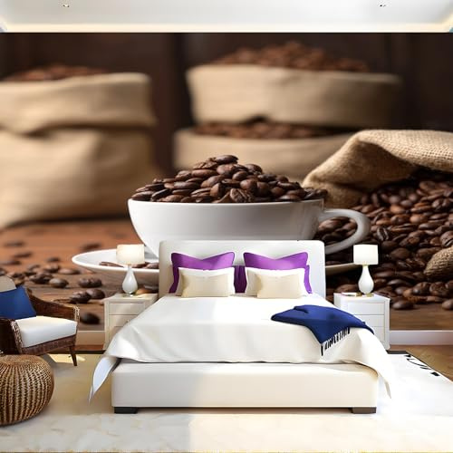 Brown Fototapete Kaffee und weiße Tasse 3D Effekt Vliestapete 200 x 140 cm Wanddeko Wandbild Wandtapete Wohnzimmer Büro Schlafzimmer Kinderzimmer Esszimmer Korridor