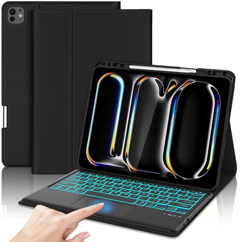 SENGBIRCH - Carcasa para teclado para iPad Pro de 13 (M4) 2024 - AZERTY francés Trackpad Teclado retroiluminado 7 colores, funda iPad Pro de 13 pulgadas con ranura para bolígrafo, desmontable