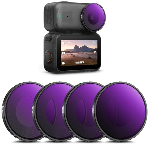 K&F CONCEPT Juego de Filtros ND Compatible con Cámara Vlogging dji Osmo Nano, Pack de 4 Filtros ND8/ND16/ND32/ND64 con Vidrio Óptico HD Multicapa, Accesorios para Lentes de Cámara de Acción
