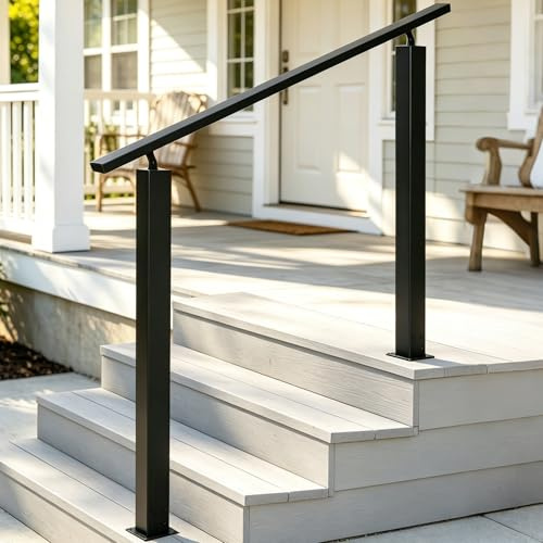Treppengeländer Außen 3 Stufen 100 CM, Winkelverstellbar Schwarz Handlauf Geländer für Innen und Außen, Aufmontage, Geländer Treppe für Treppen, Brüstung, Terrassen, Balkon (Aufgesetzte Montage)