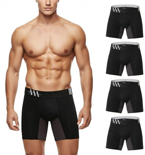 ZAKASA Calecon Homme Boxers Bambou: Culotte Hommes sous-vêtements Long Anti Frottement Ultra Doux et Respirant sans Étiquette 3D Poche Lot de 4