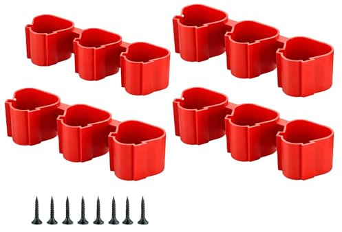 4 Packs Wall Mount Battery Holder ,Compatible with Milwaukee 12V Batteries | Red 12V Wall Mount 3 in 1 Battery Storage Bracket,Red Battery Holder Tool Holder,Made of high-quality ABS plastic.