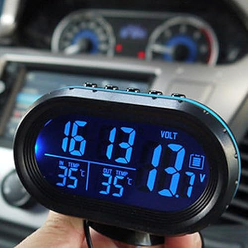 Gettimore 12V Digital Auto Uhr Thermometer Voltmeter Hygrometer Wetterstation mit Spannungsalarm Blau und für Orange