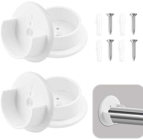 4pcs Closet Pole Sockets, White Closet Rod Holders Solid Closets Rod Bracket Plastic Closets Rods End Supports Wardrobe Tube Caps with Matching Screws for Home Clothing Store Closet 1.38 Inch Bar