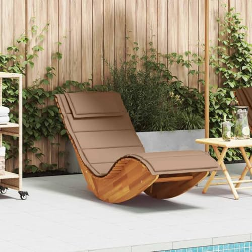 Teenpull Schaukelliege mit Auflage, Massivholz Akazie, 154x60x74cm, Gartenliege für Terrasse & Pool, witterungsbeständig, ergonomische Sonnenliege mit Kissen, Taupe